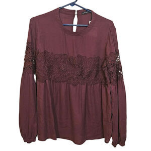 Nordstrom Harlowe & Graham Zinfandel Dark Plum Red Blouse Boho NEW NWT Medium